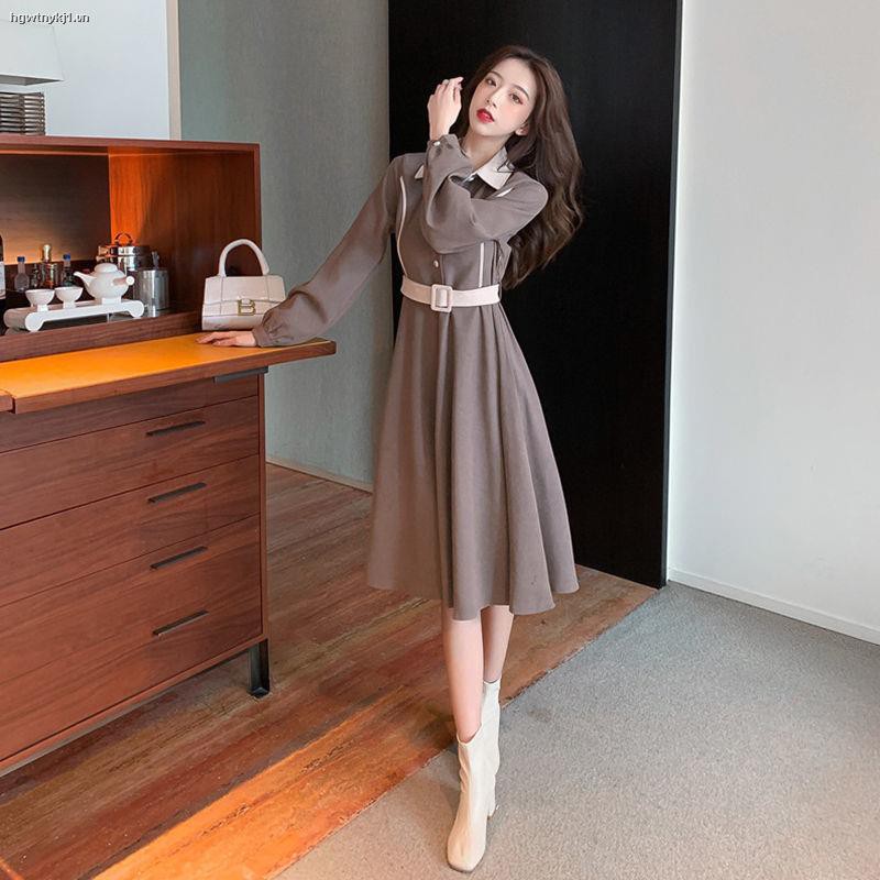 Đầm dáng dài cổ bẻ tay dài form rộng phong cách Hàn Quốc