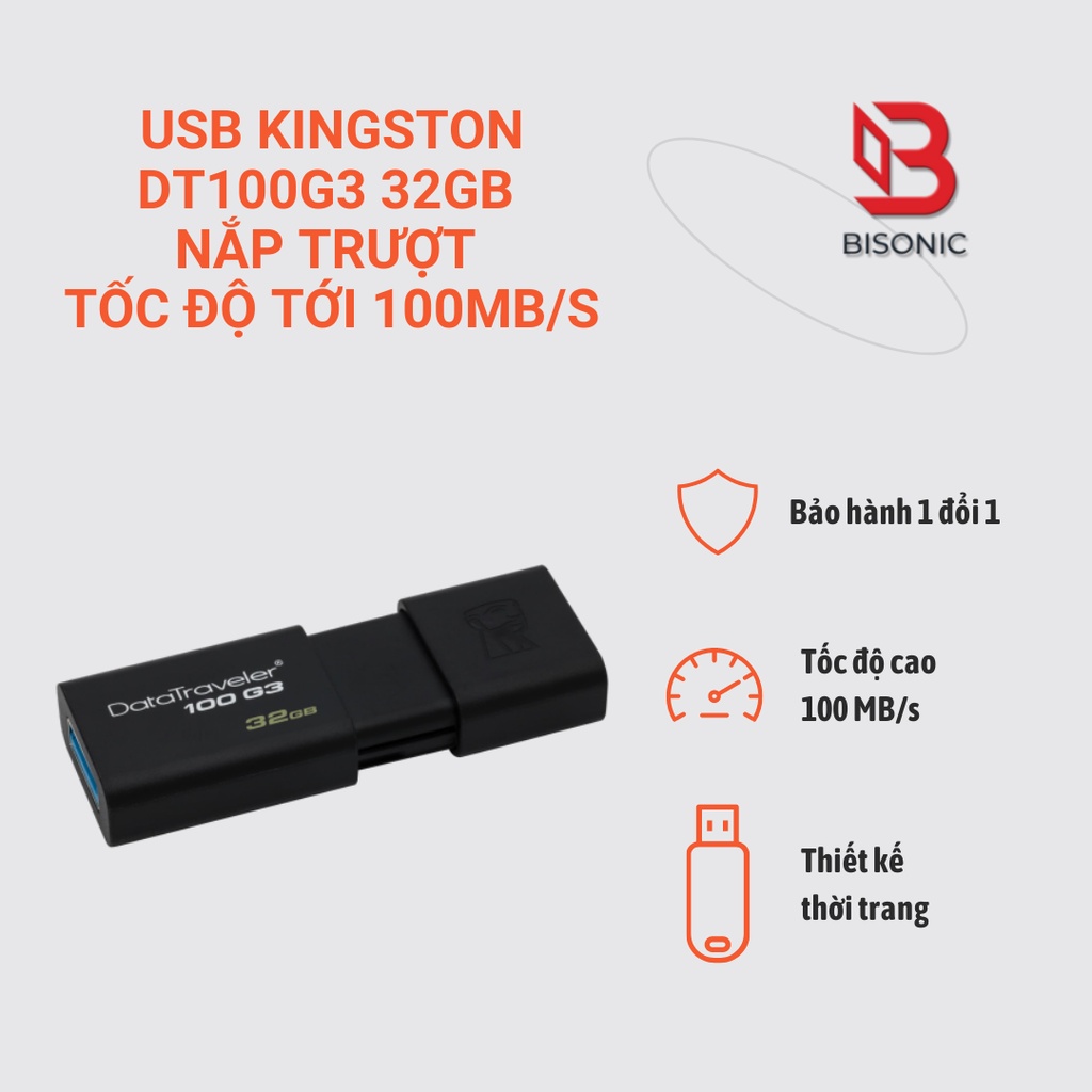 USB Kingston DT100G3 32Gb nắp trượt tốc độ tới 100MB/s | BigBuy360 - bigbuy360.vn