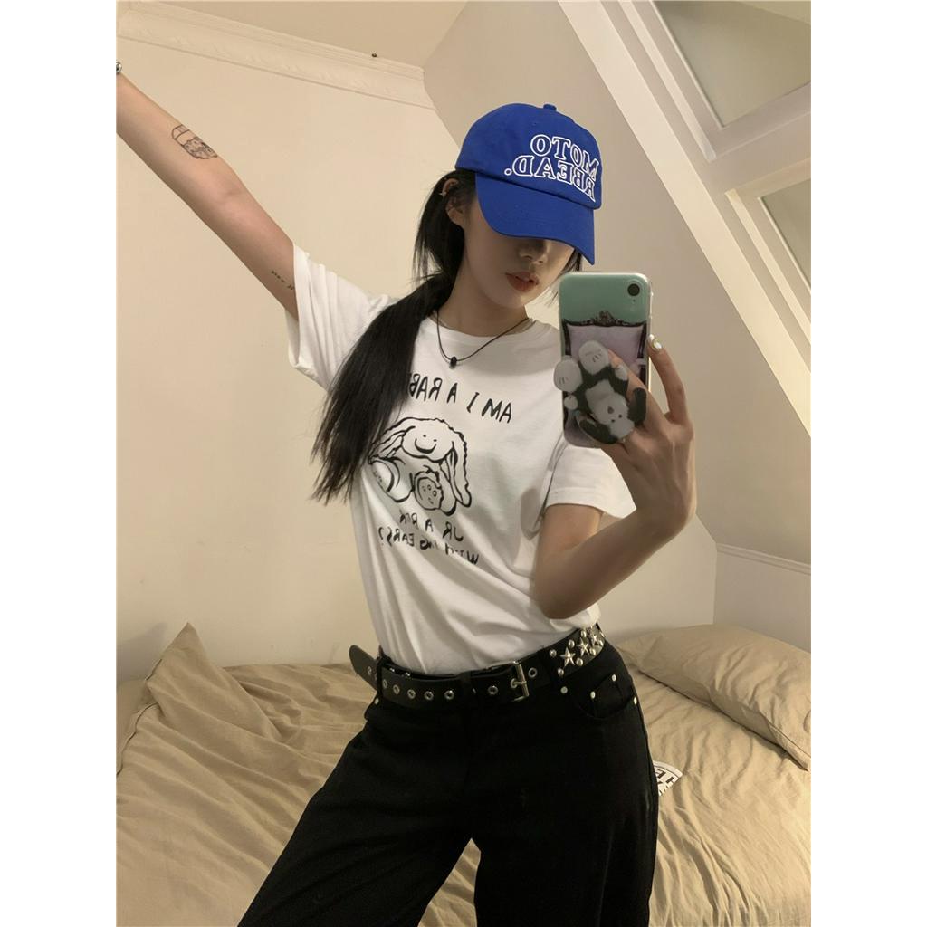 Áo Thun Tay Ngắn Chất Liệu Cotton Nguyên Chất In Hình Thỏ 51129