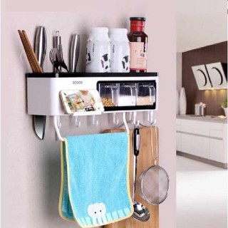 Kệ treo đồ nhà bếp thông minh kèm 3 hũ gia vị (không cần khoan) Ecoco