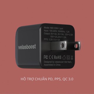 Sạc nhanh Velasboost 33W GAN (PD, PPS, QC)