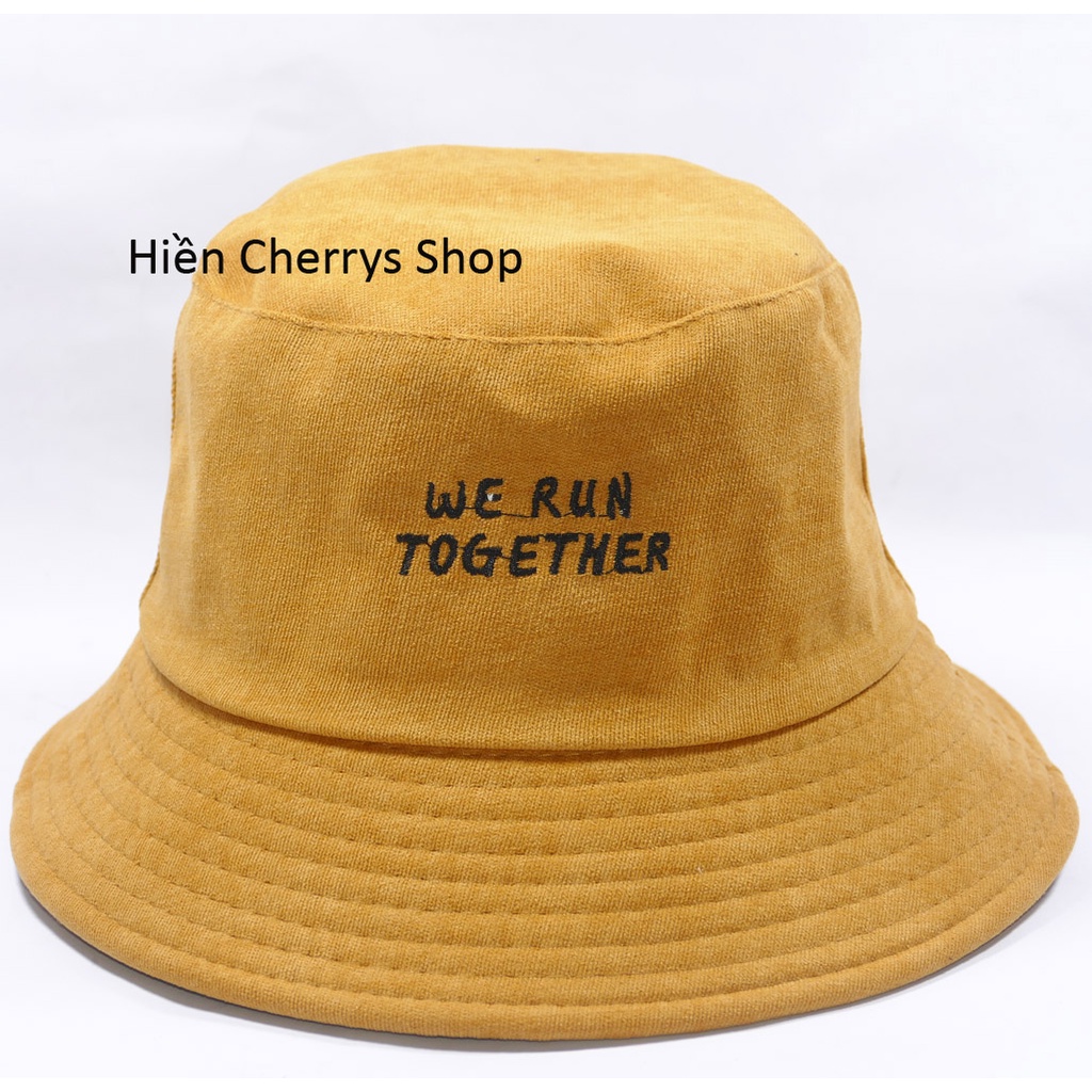 Nón Bucket vành cụp- Nón tai bèo thêu We Run Together chất nhung cao cấp phù hợp cho cả nam và nữ