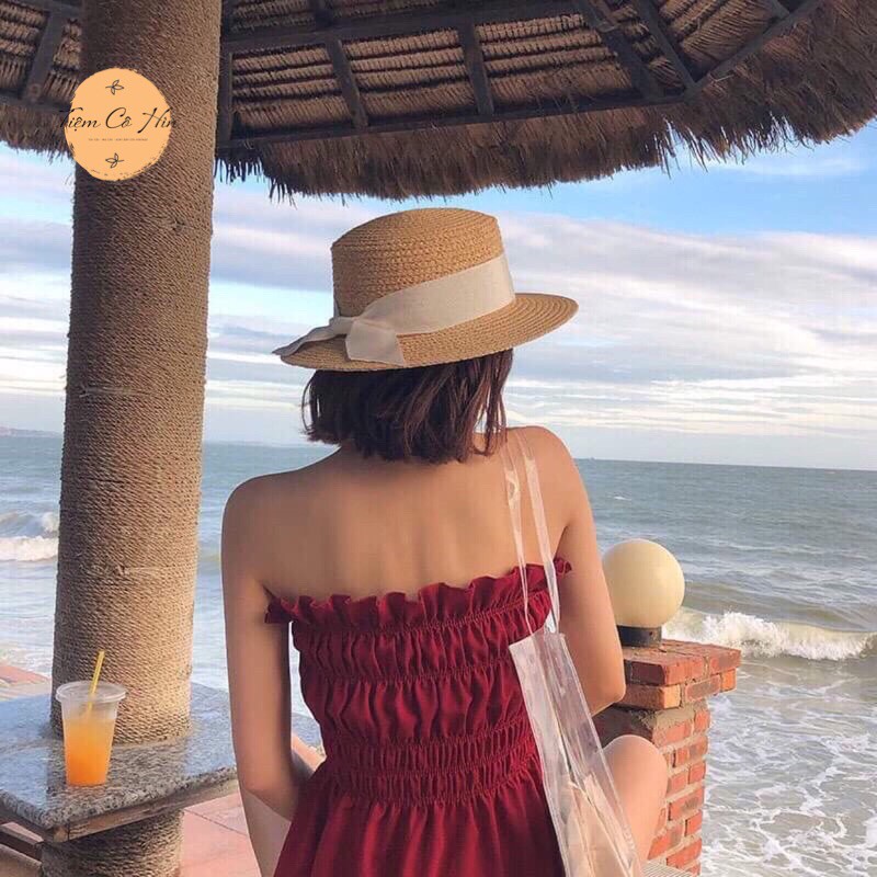 Mũ nón cói tiểu thư chất liệu cói raffia Tiệm Cô Hìn mũ nữ tính phù hợp với các bạn mặt nhỏ thích hợp đi du lịch ship 1h