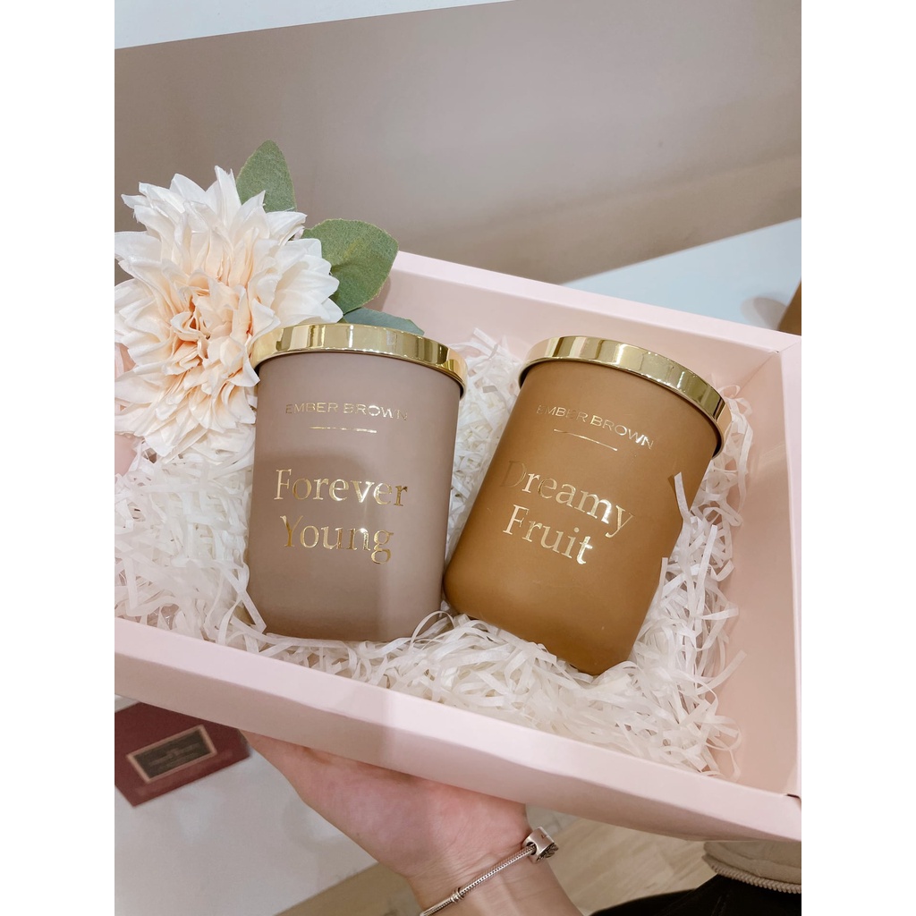 Nến thơm hương nước hoa, trái cây, kẹo ngọt, bánh quy quà tặng sang đèn cầy thơm đốt thư giãn Ember Brown Mina