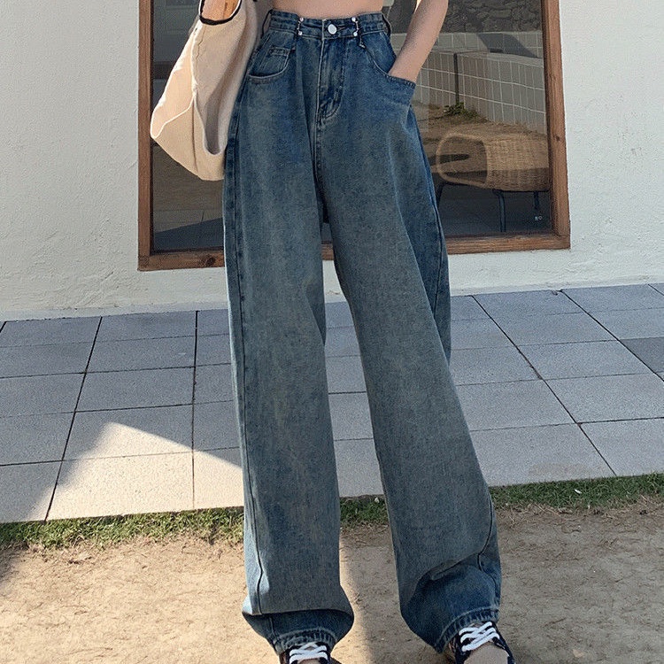 Quần jean dài SUXI ống rộng lưng cao phong cách cổ điển thời trang cá tính cho nữ