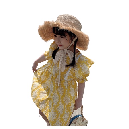 Váy bé gái hoa vàng tay bồng phối bèo ngực XHN867