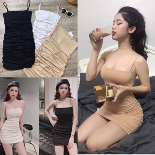[HÀNG CAO CẤP] Đầm body con sâu 2 dây nhún thun hottrend