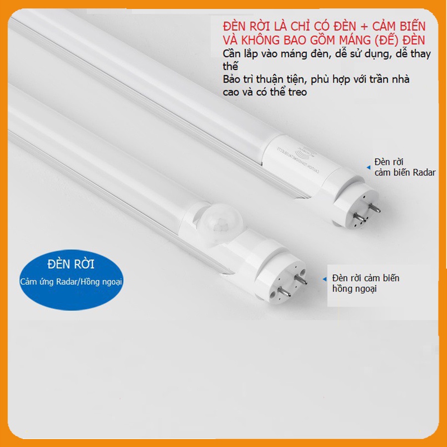 Bóng Đèn Tuýp Led 1m2 T8 Công Suất 18w, Tích Hợp Cảm Ứng Rada, Hồng Ngoại