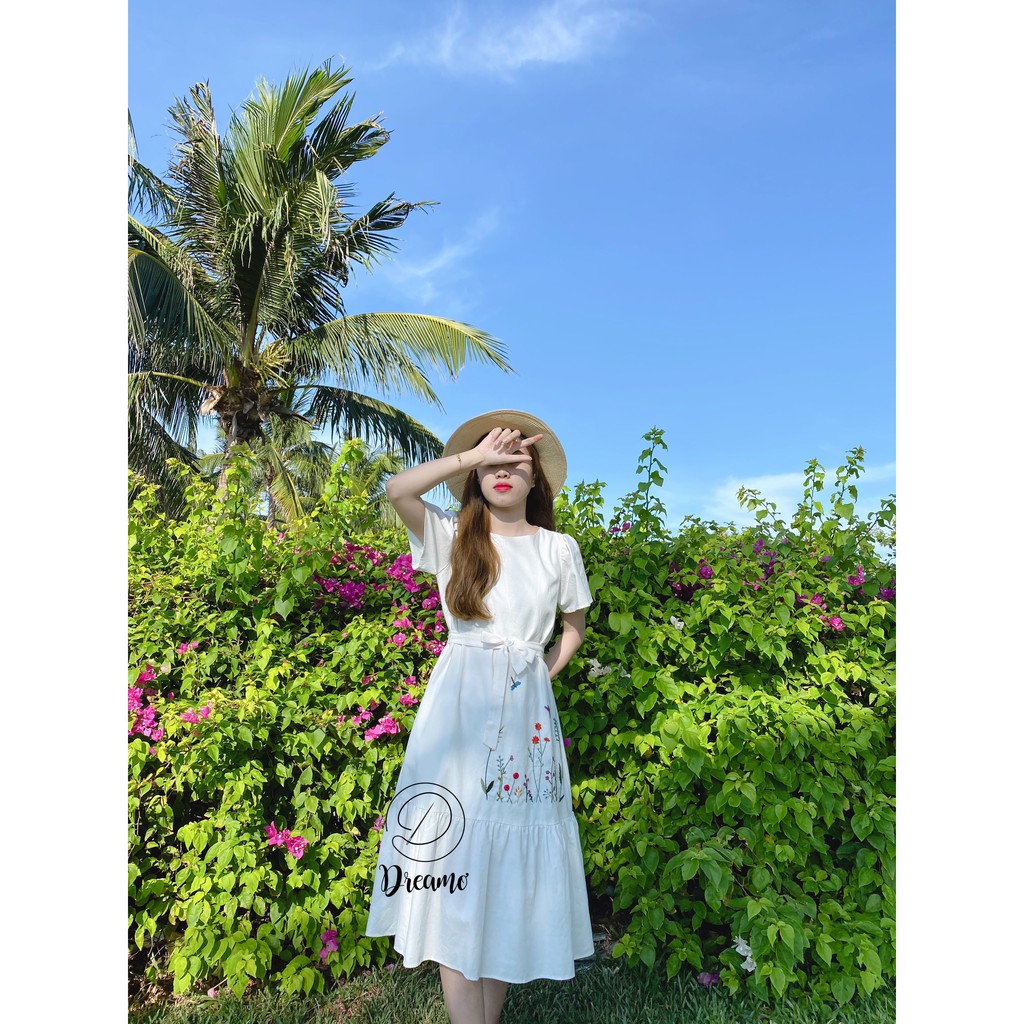 Váy linen thêu tay 100% (kèm đai rời)