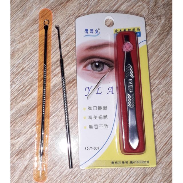 Bộ 3 cây gồm nhíp nặn mụn và lấy ráy tai bằng thép không gỉ