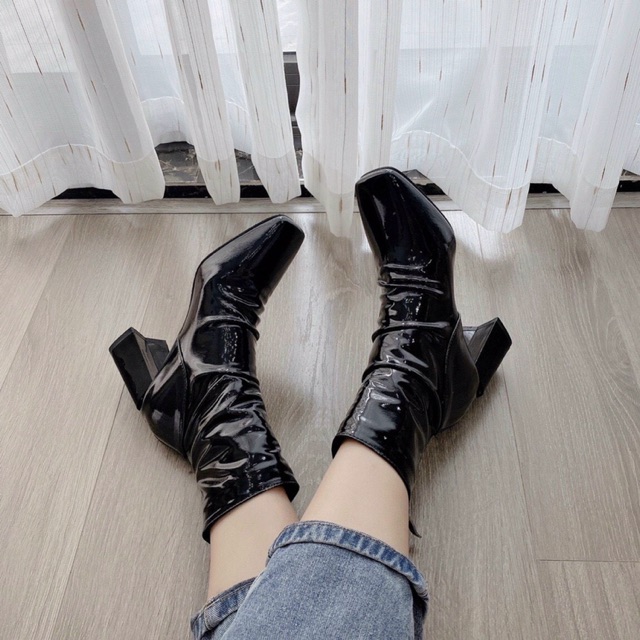 [Bán sỉ Bốt] Giày boots thời trang, Bốt nhúm cổ da bóng gót vuông 8p fullbox hot trend | BigBuy360 - bigbuy360.vn