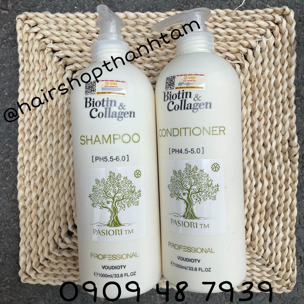 🌾Best Seller🎋 Dầu gội xả kích thích mọc tóc Biotin & Collagen PASIORI New 1000mlx2