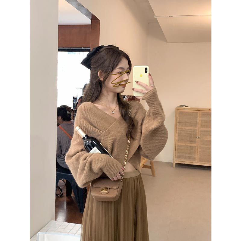 Áo len nữ cổ chữ V dáng rộng phong cách Hàn Quốc 77