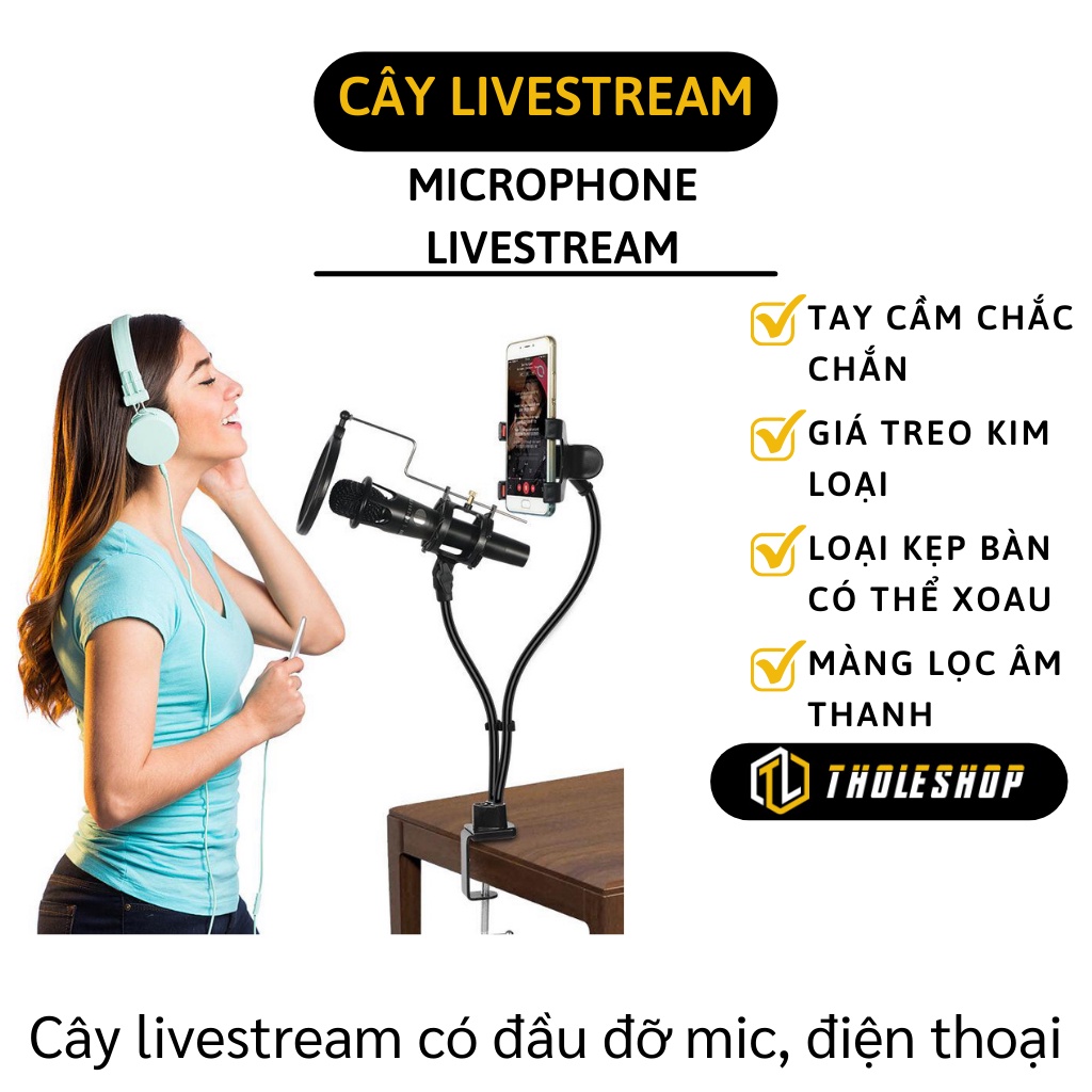 Giá Đỡ Livestream - Giá Đỡ Kẹp Điện Thoại Và Micro Kẹp Bàn, Màng Lọc Âm Thanh 5245