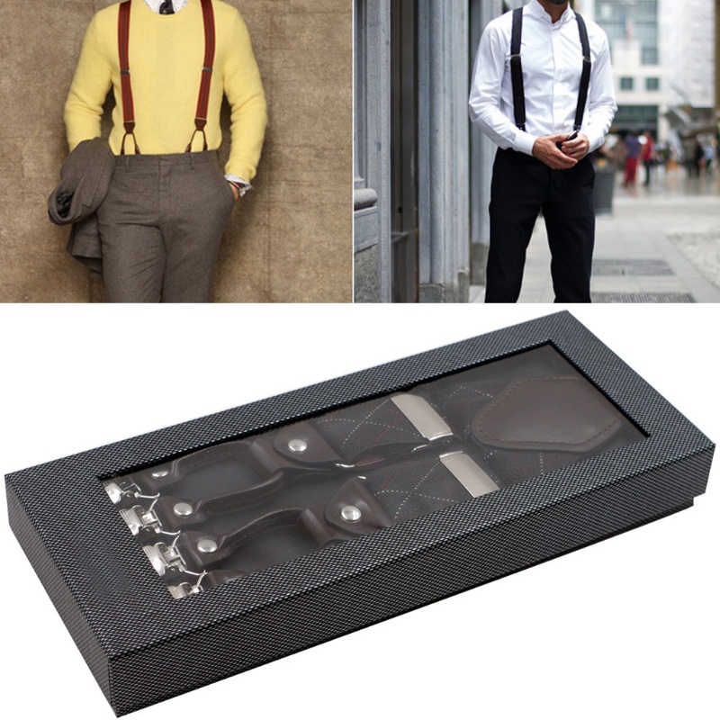 Dây Đai Quần Chữ Y Họa Tiết Caro Đen Kèm 6 Kẹp Chống Trượt Có Thể Điều Chỉnh Kích Thước Dành Cho