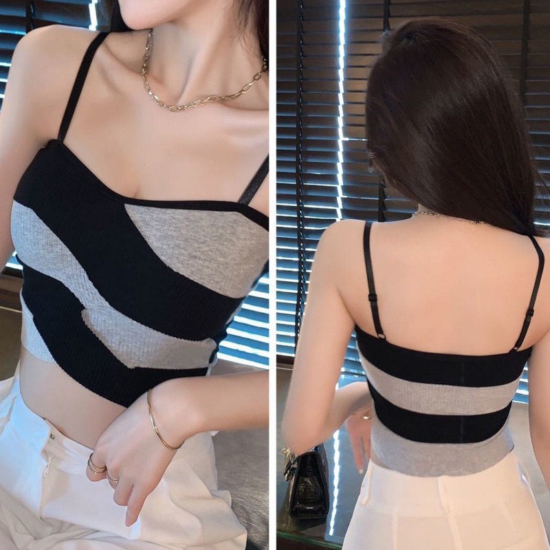 Áo lót nữ,BR386 Áo bra cotton kẻ ngang phong cách Hàn Quốc siêu xinh