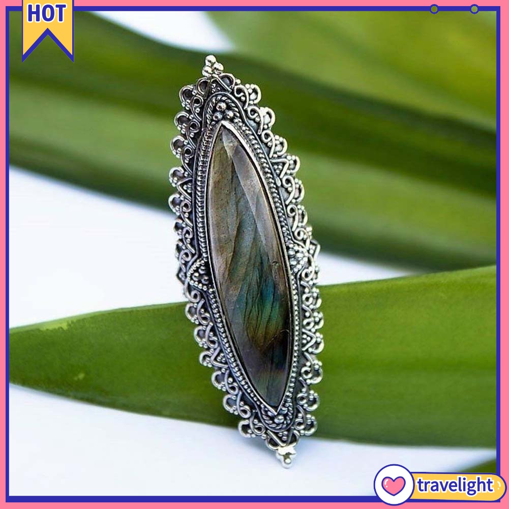 Nhẫn Đính Đá Labradorite Nhân Tạo Phong Cách Retro Dành Cho Nữ