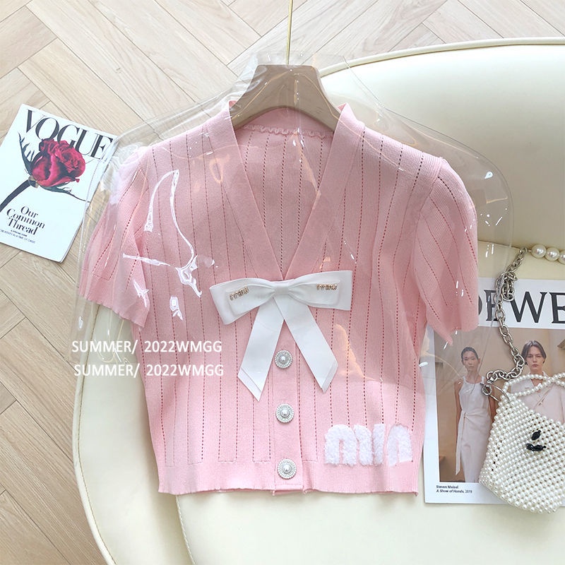 Áo Croptop Dáng Ôm Đính Nơ Dễ Thương Dành Cho Nữ