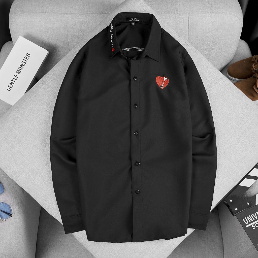 Áo Sơ Mi Nam Tay Dài Vải Lụa Cao Cấp Logo Thêu MY LOVE Phong Cách Soái Ca Nhẹ Nhàng Hot Trend [NEW UNISEX]