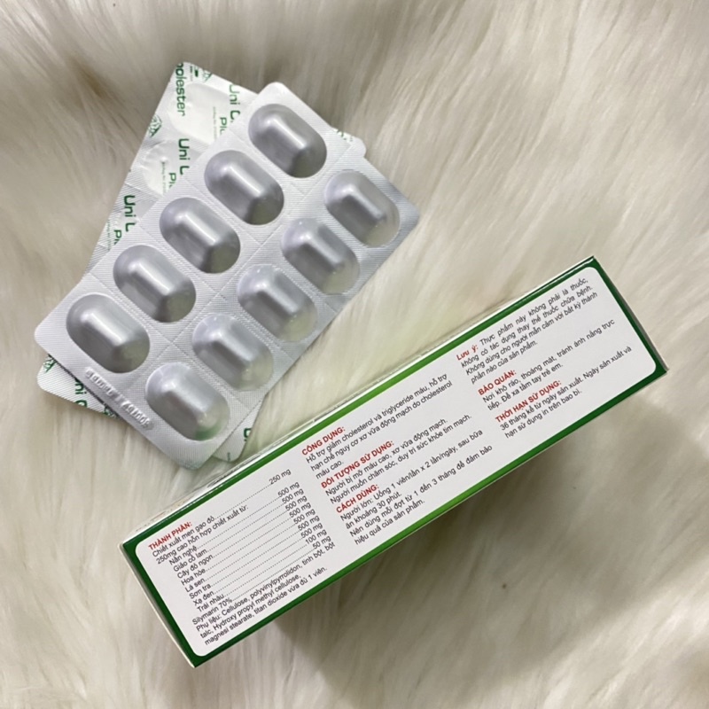 UNI CHOLESTER hộp 30 viên -Giảm cholesterol và triglyceride máu, hạn chế nguy cơ xơ vữa động mạch do cholesterol máu cao