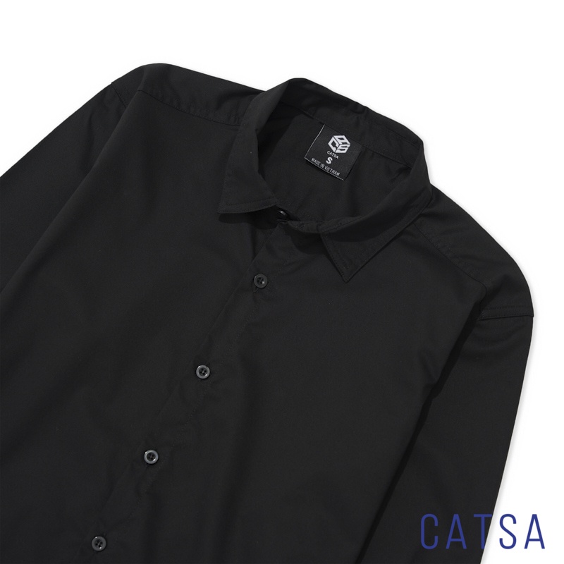 Áo sơ mi nam đen dài tay kiểu hàn quốc công sở CATSA ASC335