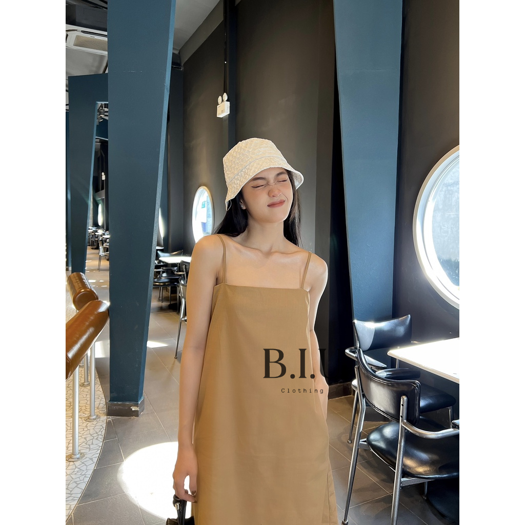Đầm hai dây form suông rộng dáng dài basic style ullzang chất vải linen BB0017 BIU Clothing