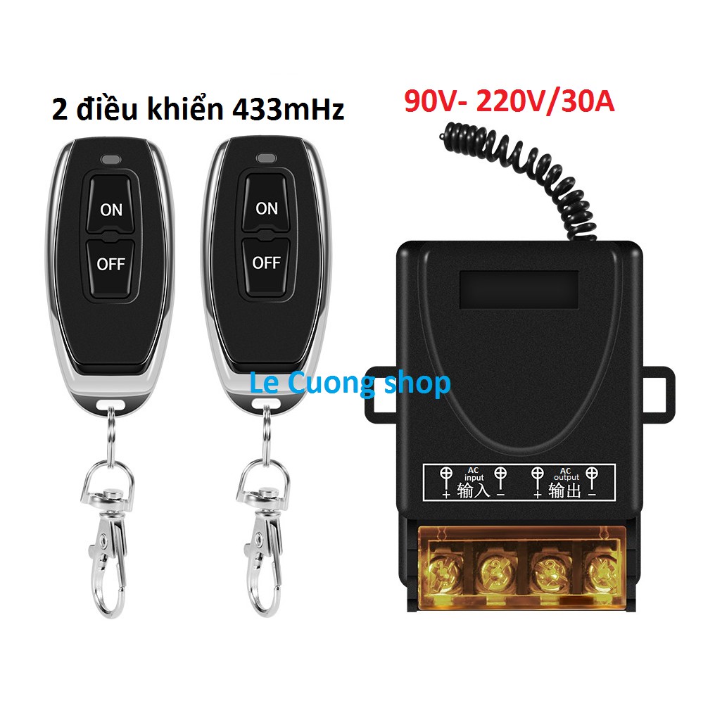 (2 remote) Bộ công tắc điều khiển từ xa 100m/ 3000W/30A/220V remote sóng RF 433MHz dùng cho máy bơm,đèn ,quạt