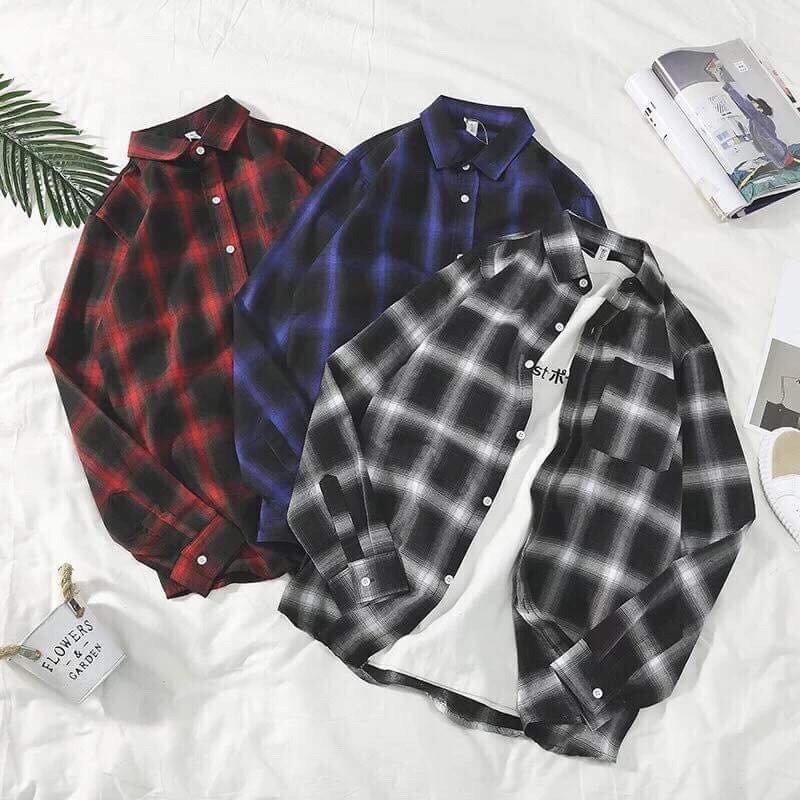 Áo Sơ Mi Flannel Hàn Quốc Sọc Caro Tay Dài Nam Nữ Unisex | WebRaoVat - webraovat.net.vn