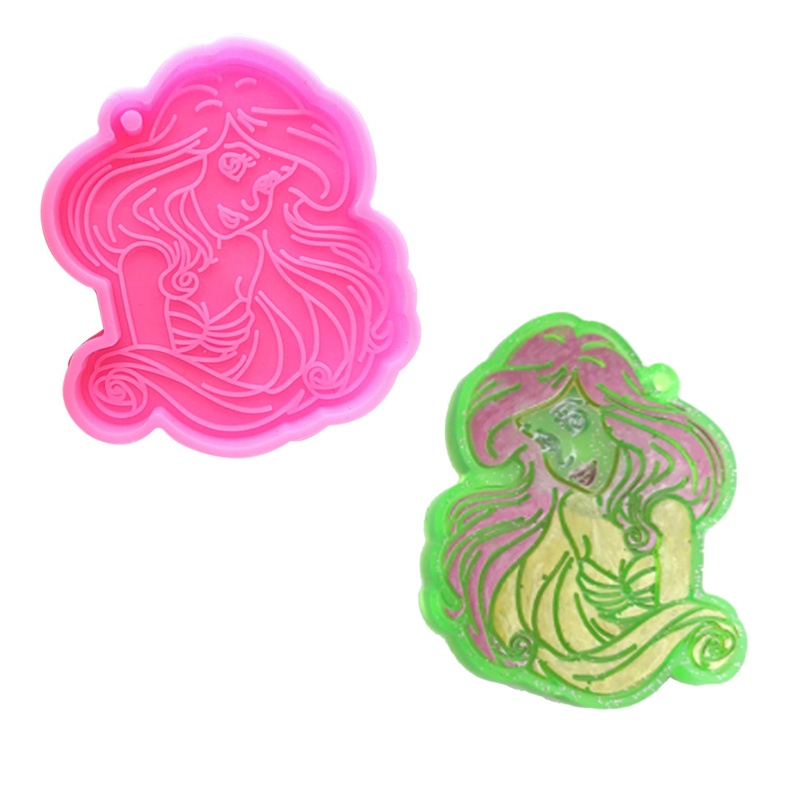 Sa Khuôn Silicon Làm Móc Khóa / Trang Sức Thủ Công Hình Cô Gái Tóc Dài Có Lỗ Treo Chìa Khóa / Làm Quà Tặng Sinh