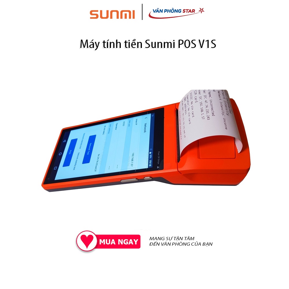 Máy tính tiền Sunmi POS V1S (W5920) Tích hợp máy in hóa đơn - Chức năng quét mã vạch - Tích hợp máy in nhiệt 58mm