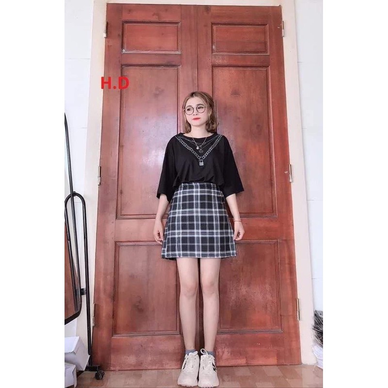 Sét áo xích khoá phản quang + chân váy kẻ HD62 | BigBuy360 - bigbuy360.vn