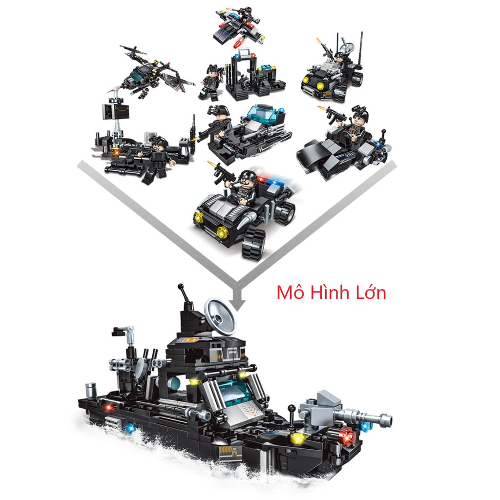 [815 CHI TIẾT-HÀNG CHUẨN] BỘ ĐỒ CHƠI XẾP HÌNH LEGO CẢNH SÁT,Lego OTO, ROBOT, Lego chiến hạm, Lính swat