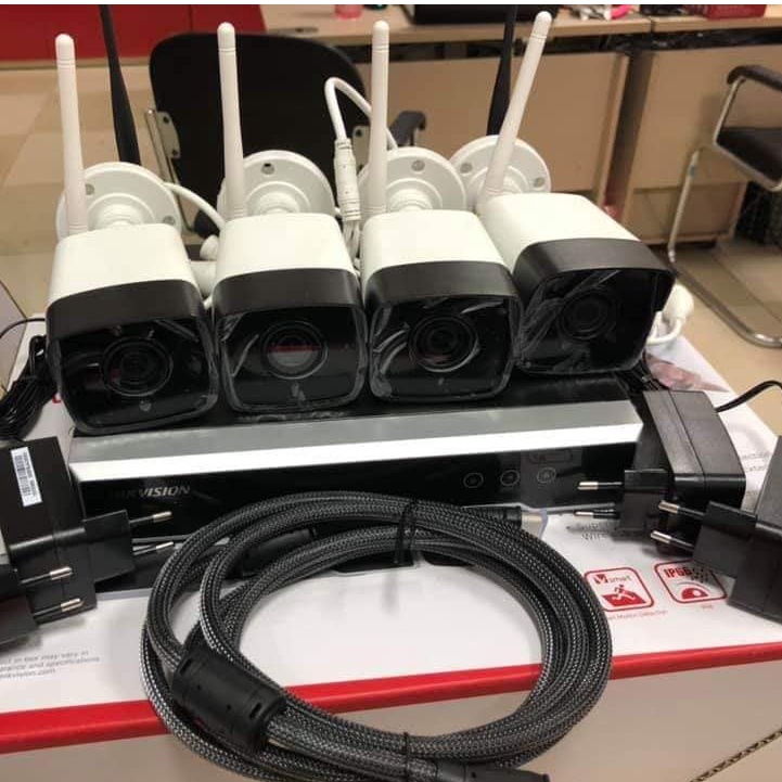 Trọn bộ Kit 4 Camera IP Wifi Hikvision NK42W0H(D) có mic, camera 2 râu, đầu ghi phát wifi xuyên tườn