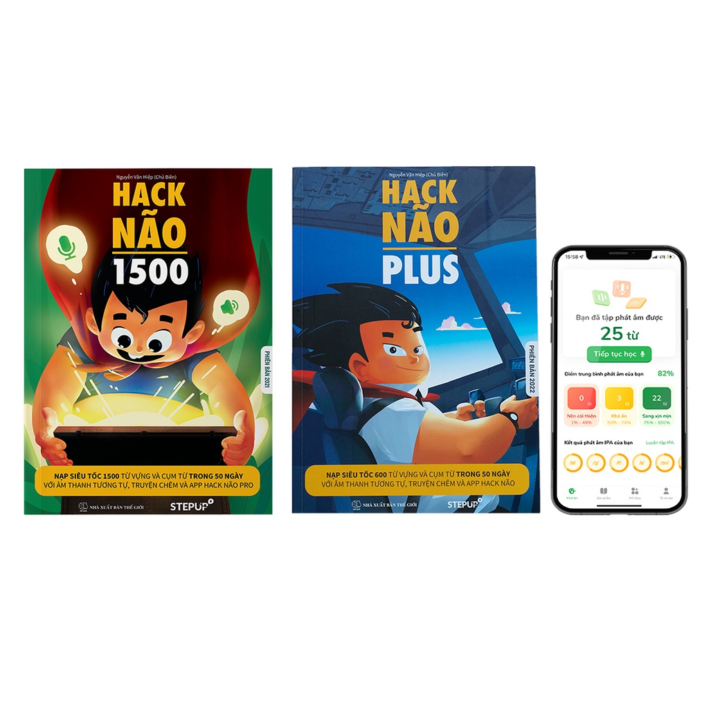 Sách - Combo 2 cuốn Hack Não 1500 và Hack Não Plus  + Tặng App Hack Não Pro học phát âm miễn phí