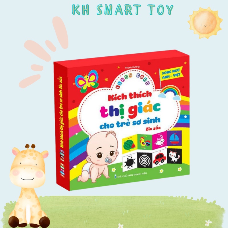 Bộ 4 thẻ kích thích thị giác cho trẻ sơ sinh phát triển toàn diện dạng đứng ZIG ZAC và FLASHCARDS