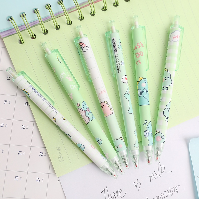 1 Set Bút Mực Gel Ngòi 0.5mm Mực Đen Hình Khủng Long Đáng Yêu