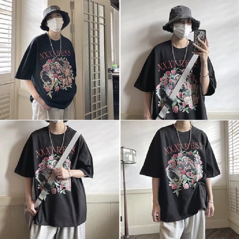 Áo Thun Dáng Rộng In Chữ Phong Cách Hip Hop Đường Phố Hàn Quốc Thời Trang Mùa Hè Cho Nam Cỡ Lớn M-8XL