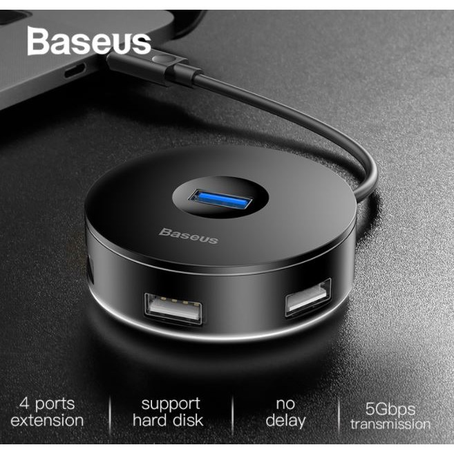 Bộ Chia USB 4 Cổng Chính Hãng Baseus, USB Hub 2.0/ 3.0 Có Đèn LED Báo Hiệu Cho Máy Tính, Macbook Pro, Smartphone