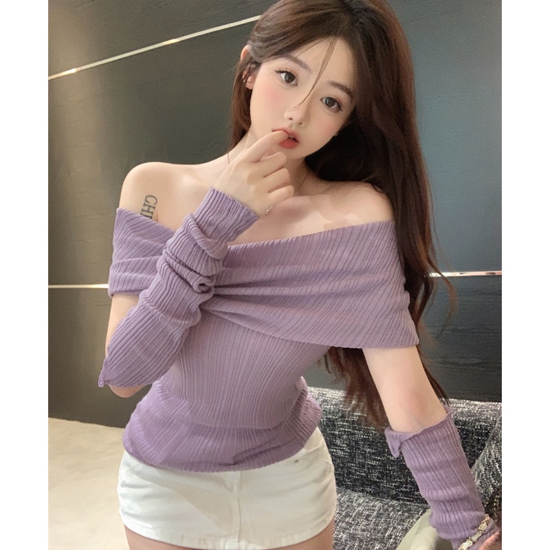 Áo Kiểu Tay Dài Trễ Vai Thời Trang Quyến Rũ Cho Nữ