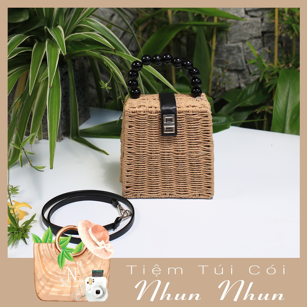 Túi cói quai ngọc