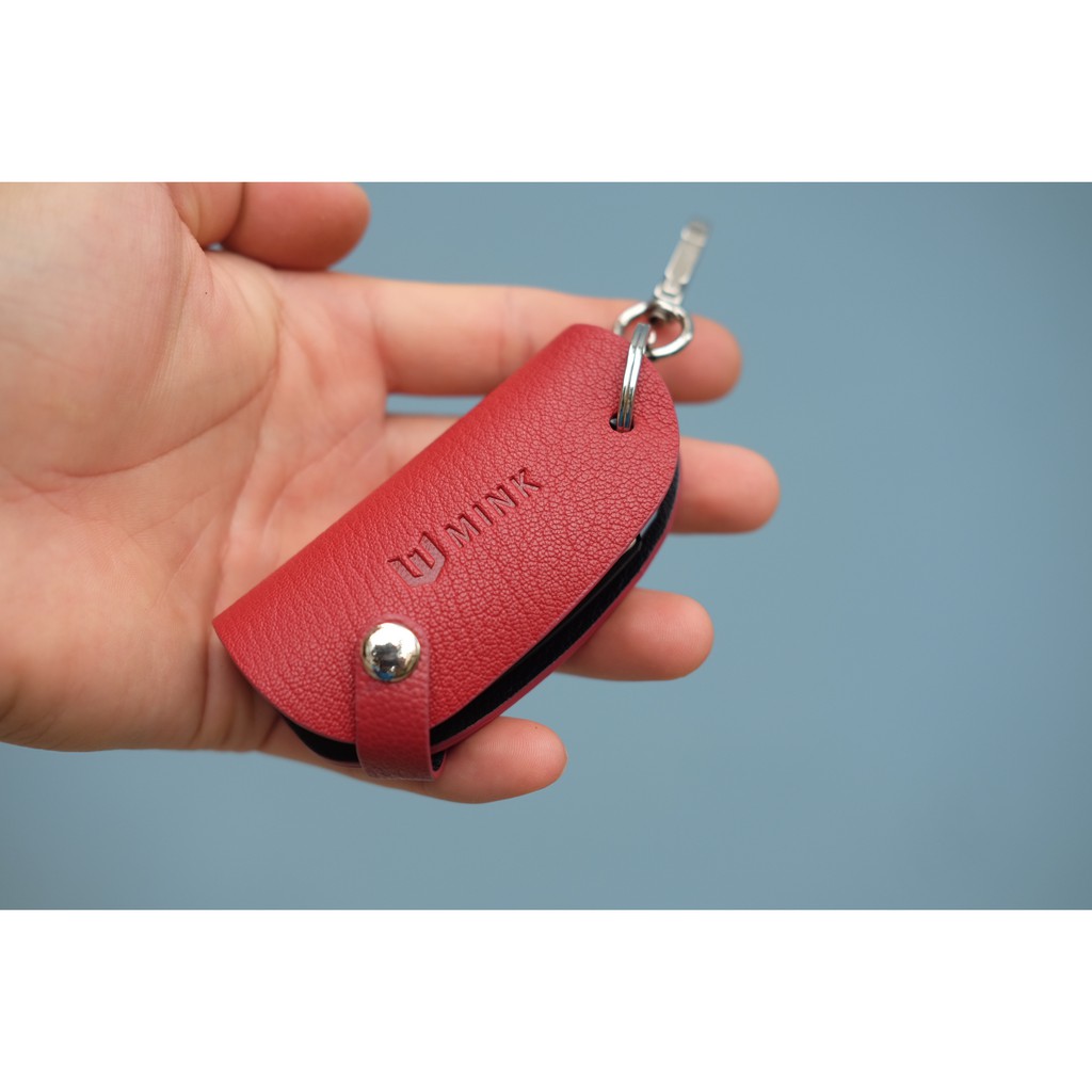 SMART Key-Bao chìa khóa da bò thật nguyên tấm lớp 1 cao cấp MINK Leather màu Đỏ đô BK180-34