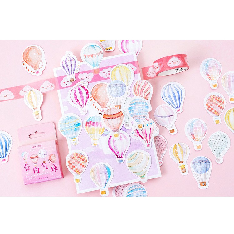 Hộp 45 miếng sticker dán hình khinh khí cầu màu hồng Box Sticker ST382