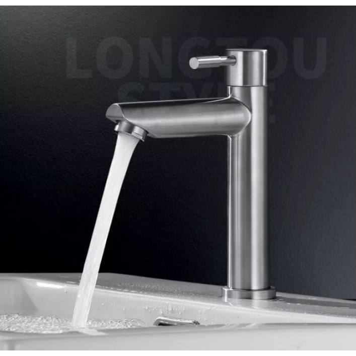 Vòi lavabo ống điếu xả lạnh chất liệu inox 304 MR-ISO208 cắm chậu -Loại cao 18 cm(Trắng bạc)