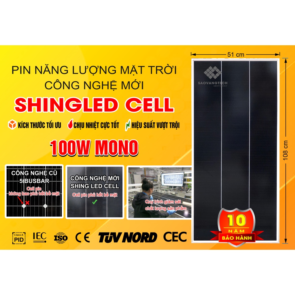 TẤM PIN NĂNG LƯỢNG MẶT TRỜI 100W MONO - CÔNG NGHỆ MỚI SHINGLED CELL