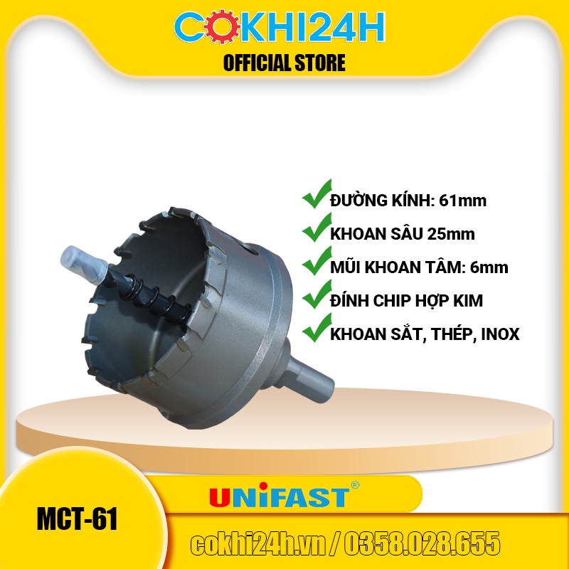 Mũi khoét 61mm Unifast MCT-61 hợp kim [ Phi 61 ]