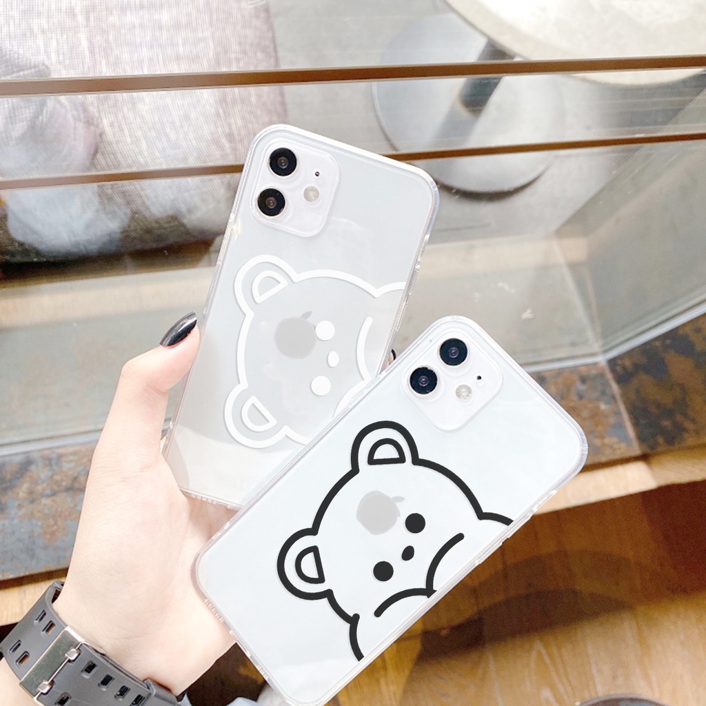 Ốp lưng iphone silicon dẻo Gấu lo lắng viền trong dành cho ip 6 đến 14promax - t89