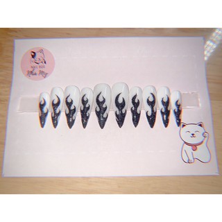[Nail Box] móng úp thiết kế ngọn lửa rắc nhũ
