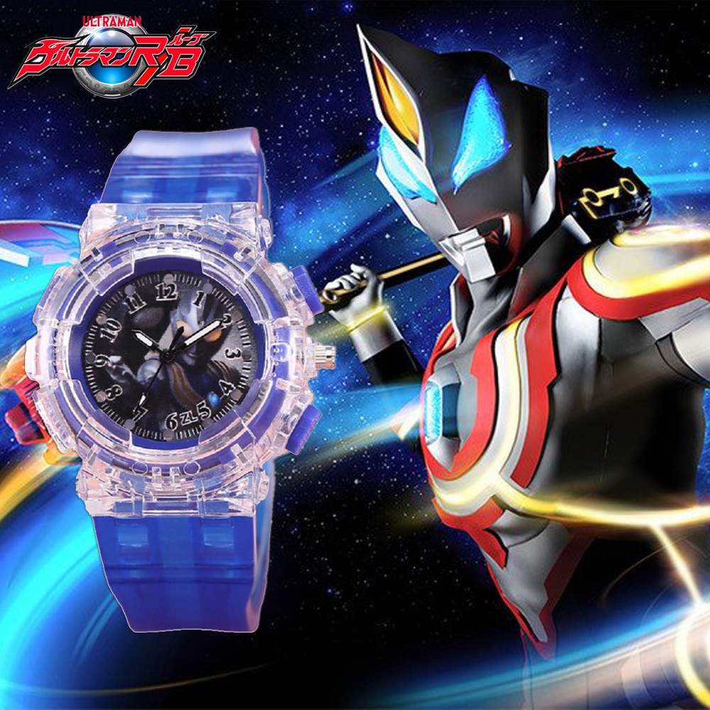 Đồng hồ điện tử trẻ em thiết kế Ultraman có đèn LED 6 màu thời trang 2021