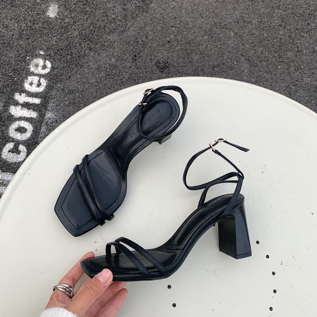 Giày Sandal Gót Vừa Dày Hở Ngón Mũi Vuông Phong Cách Hàn Quốc Thời Trang Mùa Hè Chất Lượng Cao 2022