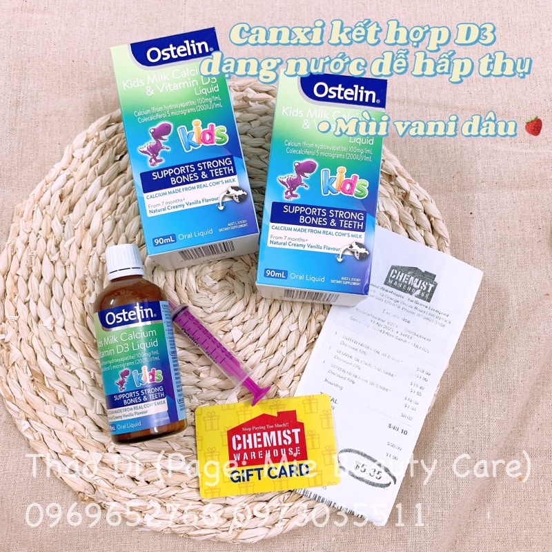 Canxi &amp; Vitamin D3 Ostelin dạng nước cho bé, 90ml - Úc